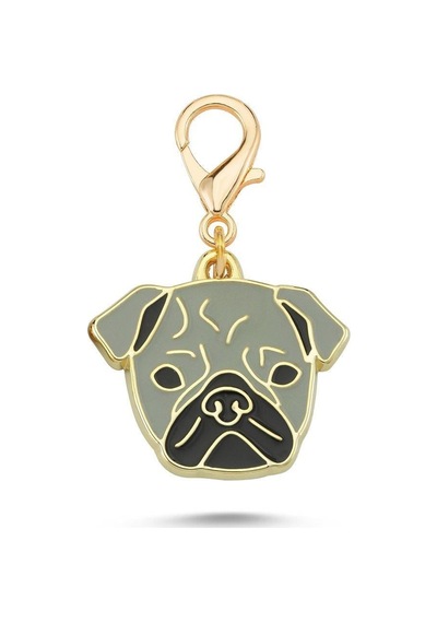 Pug Gri Altın Kaplama Mineli Aksesuar Renkli