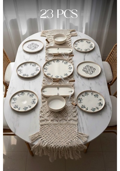 Kitchen Life 23 Parça 6 Kişilik D-Harma Stackable Kahvaltı Takımı -  Sosluklu ve Kaşıklı Kahvaltılık Sunum Seti Beyaz