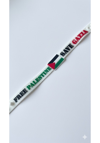 Filistinli "save Gazza" Beyaz Kokolu Lastik Ayarlanılabilir El Bileklik A300069 Beyaz