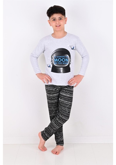 Vitmo Erkek Çocuk Pijama Takımı Moon Uzun Kollu Pamuklu Gri