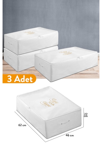 Serstil 3 Adet - Büyük Boy Baza Altı Beyaz Hurç 62 X 46 X 22 Cm