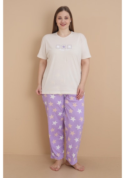 Wordex Mirano 4504 Yıldız Desenli Kısa Kollu Pamuklu Penye Büyük Beden Kadın Pijama Takımı Bej Wordex Mirano 4504 Yıldız Desenli Kısa Kollu Pamuklu Penye Büyük Beden Kadın Pijama Takımı Bej