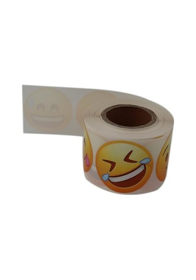 Emoji Etiketi 9 Farklı Emoji Surat 50mm Çap Ruloda 500 Adet Kendinden Yapışkanlı Rulo Etiket, Pp Opak, Gülen Surat Diğer