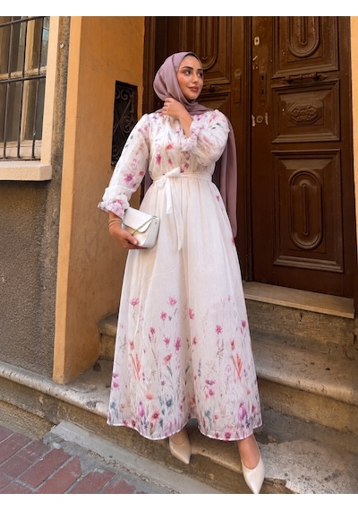 Efulim Womens Modal Tül Şifon Elbise Beyaz