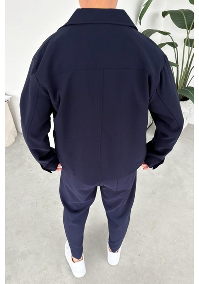 Lacivert Patch Detaylı Relaxed Fit Boxy Ceket Lacivert