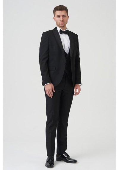 White Stone Phoenix D2406 Slim Fit 6 Drop Likralı Damatlık Takım Elbise Siyah - Siyah