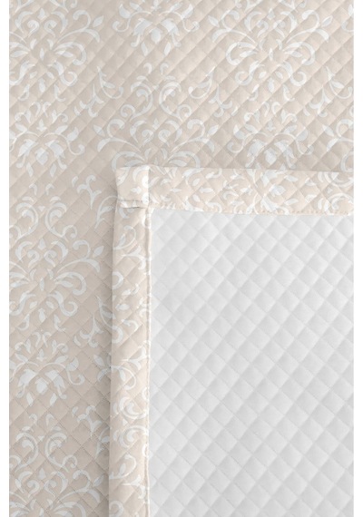 Bej Damask Modern Tek Kişilik Pike Takımı - Krem Klasik Kapitone 160x220 Cm Mevsimlik Yatak Örtüsü Ahenkli Göl Yankısı
