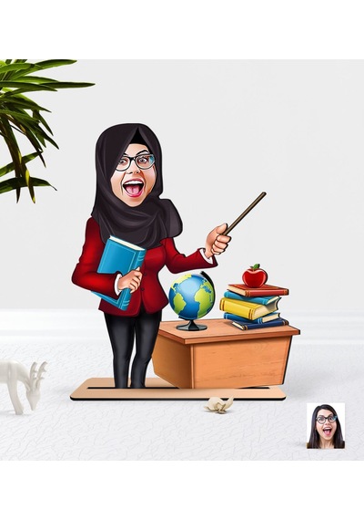 Kişiye Özel Bayan Öğretmen Karikatürlü Ahşap 3D Biblo-7