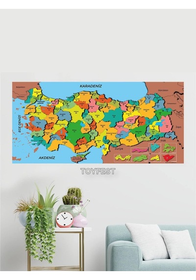 Duvara Kendiliğinden Manyetik Yapışan Yazılıp Silinebilen Renkli Türkiye Haritası 118 X 56 Cm Şeffaf