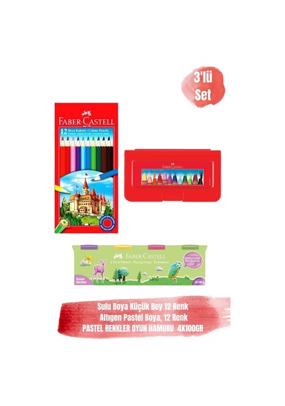 12 Renk Kuru Boya Pastel Boya Ve 4x100 Gr Pastel Renk Oyun Hamuru 3'lü Set