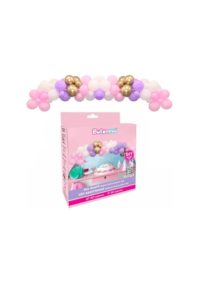 Balon Dekorasyonu 3lü Set Kız Asorti Set 70'li - Makaron Çok Renkli