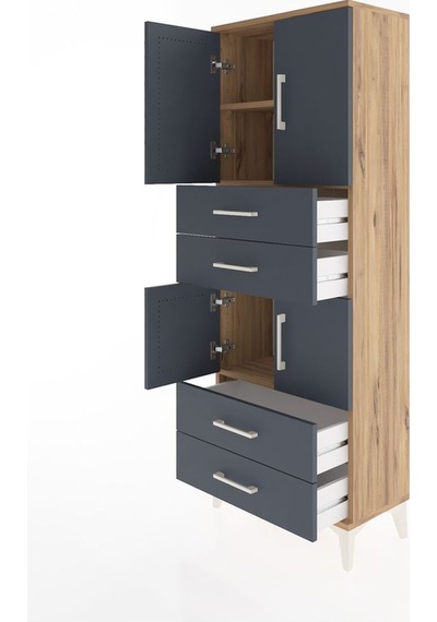 Arges Dolap 3 Raflı 4 Çekmeceli 4 Kapaklı 60x30x163 Çam-antrasit Çam