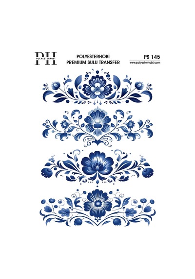 Polyesterhobi Premium Sulu Transfer 25x35 Cm Bluee Blanc Çiçek Desenli Ps 145