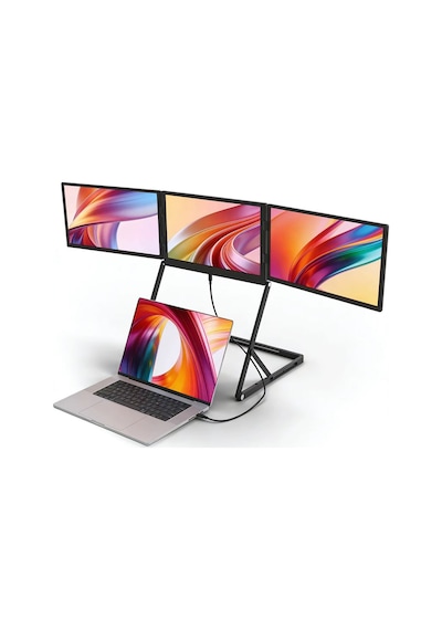Ultrax 15.6" Üçlü Taşınabilir Monitör Katlanabilir Ayaklı Çoklu Ekran Full Hd Ips