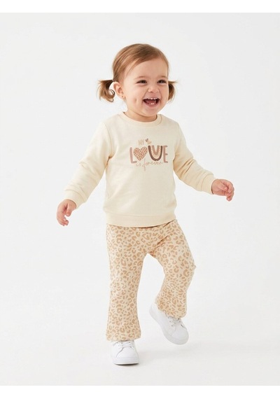 HelloBaby Pamuklu Kalp Detaylı 2li Kız Bebek Takım Krem