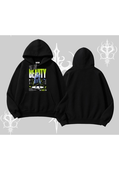 Startmore Kapşonlu Sweatshirt Anime Unity Neon Detaylı Grafik Baskılı Siyah