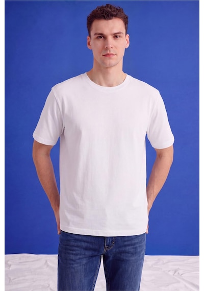 Freemen Erkek Oversize Tişört Nefes Alan Yumuşak Dokulu Terletmeyen Rahat Kalıp Basic-399 Beyaz