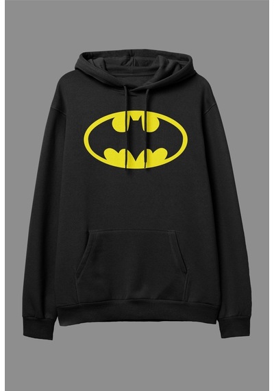 Startmore Oversize Batman Tasarım Baskılı Kapüşonlu Sweatshirt Hoodie Beyaz Siyah