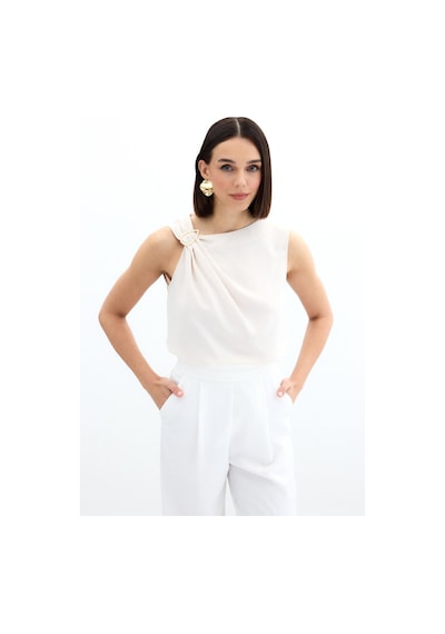 Sateen Tek Omuz Detaylı Bluz - Bej-136130 Bej