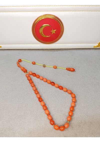 Sıkma Kehribar Tesbih Turuncu Renk