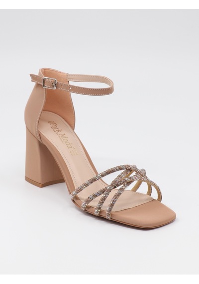 Nesilshoes Nesil Shoes Carel 37 Nude Çapraz Taşlı Kadın Sandalet