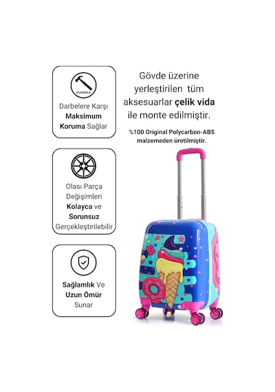 Gedox Kids Mor Pembe Dondurma Donut Desenli Kız Çocuk Valizi 151.01 Mor Pembe Dondurma Donut