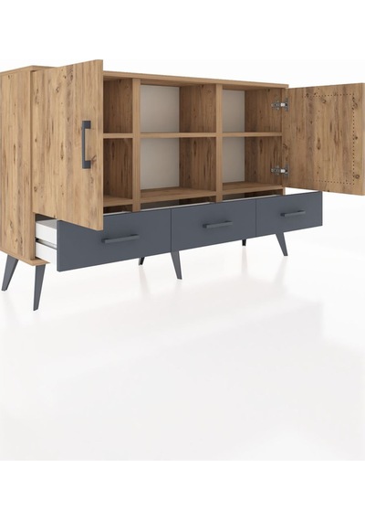 Arges Konsol 6 Raflı 3 Çekmeceli 3 Kapaklı 132x30x83 Çam-çam/antrasit Çam/antrasit Arges Konsol 6 Raflı 3 Çekmeceli 3 Kapaklı 132x30x83 Çam-çam/antrasit Çam/antrasit