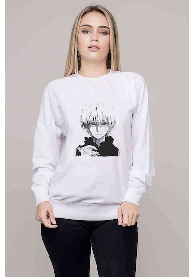 Anime Tokyo Ghoul Anteiku Baskılı Beyaz Kadın Sweatshirt (528320229)