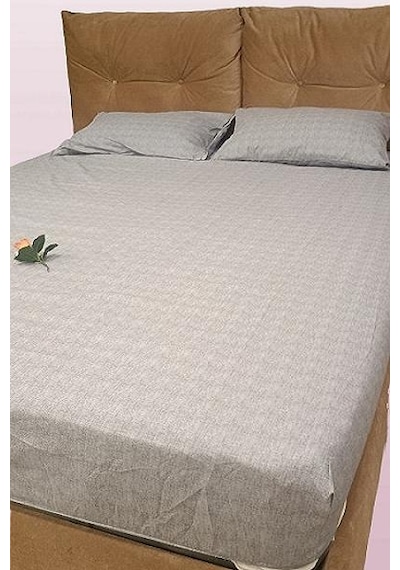 1448bng90298çarşaf Fıtted Çift Kişilik Keten Tarzı Pamuk Kumaş 2yastık Kılıflı Buz Gri Elyapım