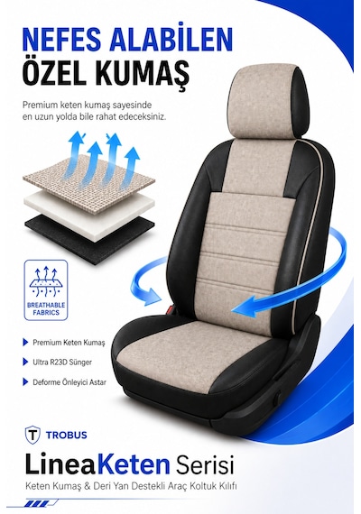 Volvo S80 2018 Ve Sonrası Uyumlu Lineaketen Serisi Bej Siyah Bej Oto Koltuk Kılıfı