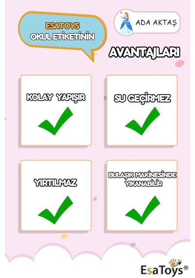 Prenses Temalı Özel İsminiz Yazılı Okul Etiketi Diğer