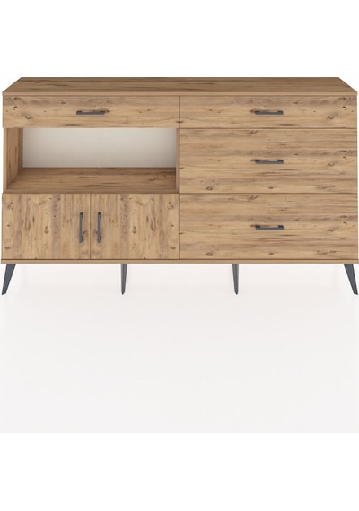 Arges Konsol Tek Raflı 4 Çekmeceli 2 Kapaklı 176x30x99 Çam-çam Çam-çam