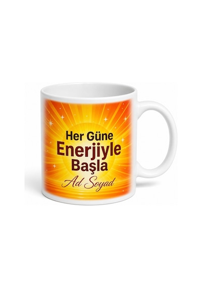 Kişiye Özel Enerji Dolu Günler Baskılı Kupa Bardak Hediye Beyaz / Çok Renkli