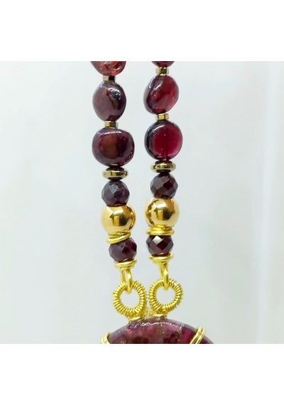 2580 Cooper Turmaline Garnet Hematit El Yapımı Bileklik Bordo