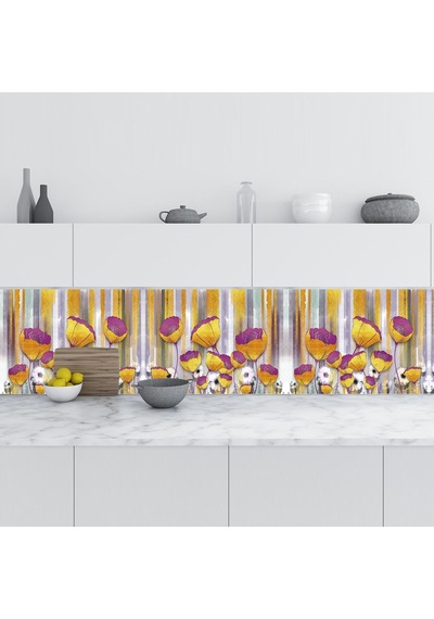 Mutfak Tezgah Arası Folyo Fayans Kaplama Folyosu 3D Golden Flower (508111008)