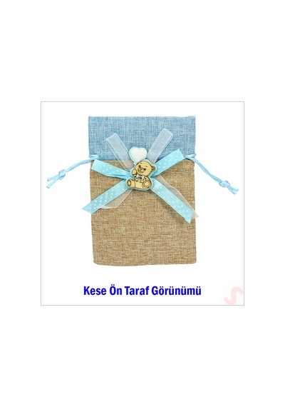 Bebek Temalı Jüt Kese 10cm X 13cm - Mavi X 12 Adet Çok Renkli