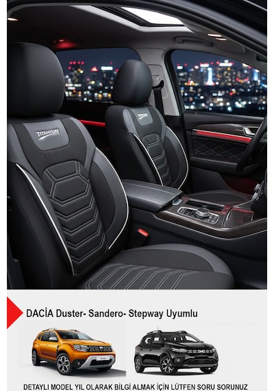 Titanyum Serisi Lüks Keten Oto Koltuk Kılıfı - Dacia Sandero-stepway-duster Uyumlu Bej