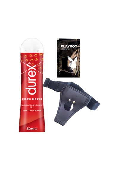 Durex Çilek Hazzı 50 Ml Jel + Siyah Deri Strap-on Kemeri + Hediye