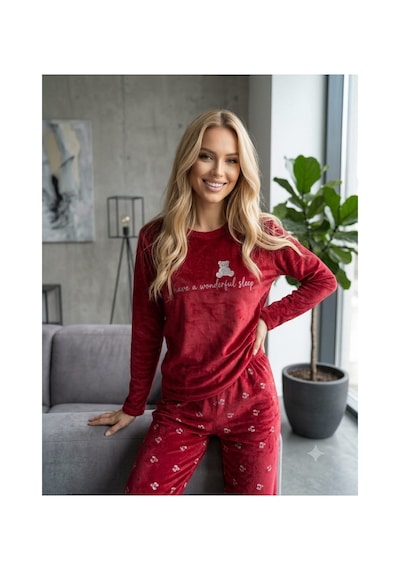 Kadın Uzun Kollu Desenli Exclusive Likralı Kadife Pijama Takımı Açık Kırmızı Kadın Uzun Kollu Desenli Exclusive Likralı Kadife Pijama Takımı Açık Kırmızı