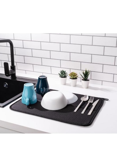 Mikrotex Bulaşık Matı Süper Emici Bulaşık Kurutma Matı 45x36cm Tezgah Üstü Bulaşık Matı Siyah