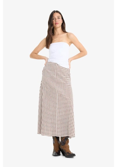 Defacto A Kesim Pötikareli Normal Bel Gofre Dokulu Maxi Etek F5805ax25smbn320 Kahve