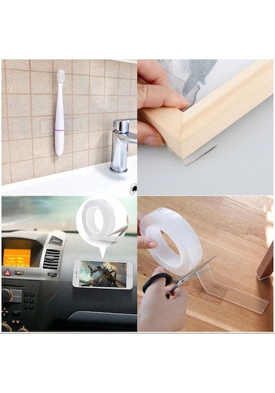 Nano Yıkanabilir Çift Taraflı Şeffaf Jel Bant 3 M X 3 CM