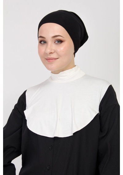 Manolyaşal İslamic Hijab Düz Balıkçı Yakalı Kurtarıcı Boyunluk Ekru