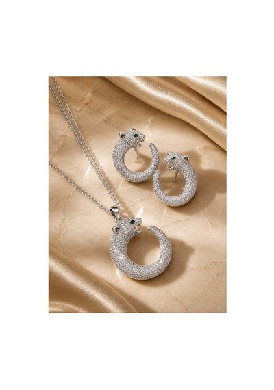 Panter Set Başlı Çelik 14k Altın Kaplama Gümüş