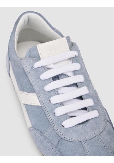 Monamae %100 Hakiki Deri Mavi Süet Bağcıklı Kadın Sneaker Mavi