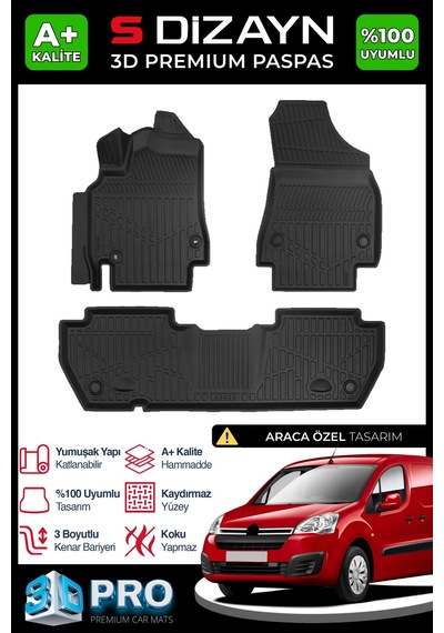 S-dizayn Citroen Berlingo 3d Pro Havuzlu Paspas 2008-2018 Üzeri A+ Kalite