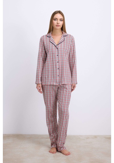 Man11627-1005 Anil Ev Giyim Anıl Kadın Pamuklu Uzun Kol Düğmeli Gömlek Ve Ekose Pantolon Pijama Takımı Zamansız Şıklık 11627 Kırmızı Man11627-1005 Anil Ev Giyim Anıl Kadın Pamuklu Uzun Kol Düğmeli Gömlek Ve Ekose Pantolon Pijama Takımı Zamansız Şıklık 11627 Kırmızı