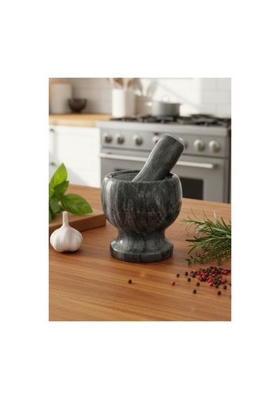 Chacha Home Luxury Granito El Yapımı Doğal Mermer Havan & Tokmak Seti - Siyah