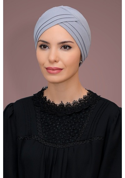 Hürrem Bone Gri Pratik Hazır Geçmeli Tesettür Bone Petekli Mevsimlik Üç Çapra Gri