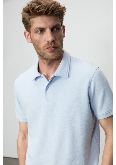 Grimelange Grımelange Mınnutu Erkek Organik Pamuklu Polo Yakalı Regular Fit Mavi T-shirt